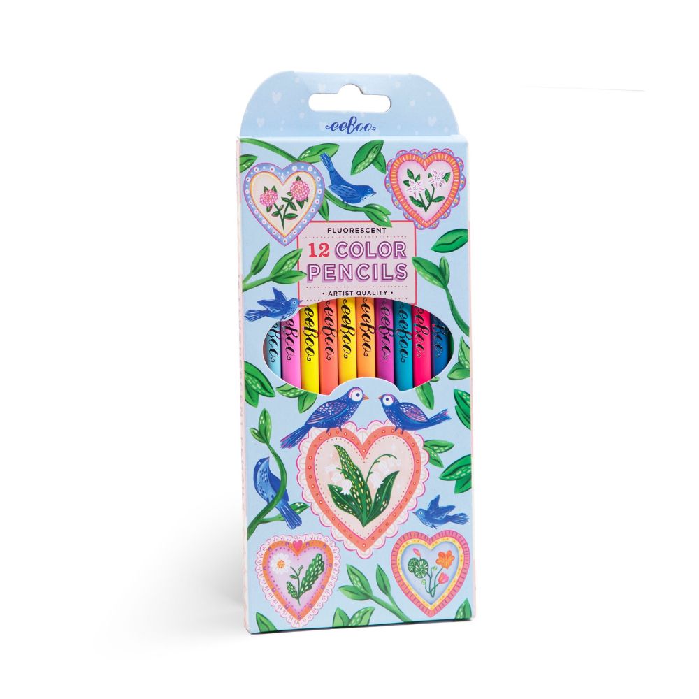 eeboo Pencils - Hearts & Birds 12 Fluorescent Pencils