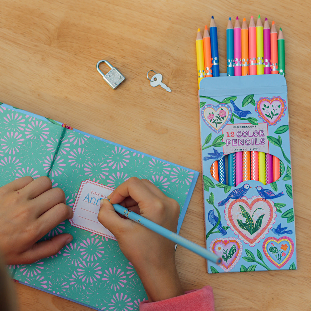 eeboo Pencils - Hearts & Birds 12 Fluorescent Pencils