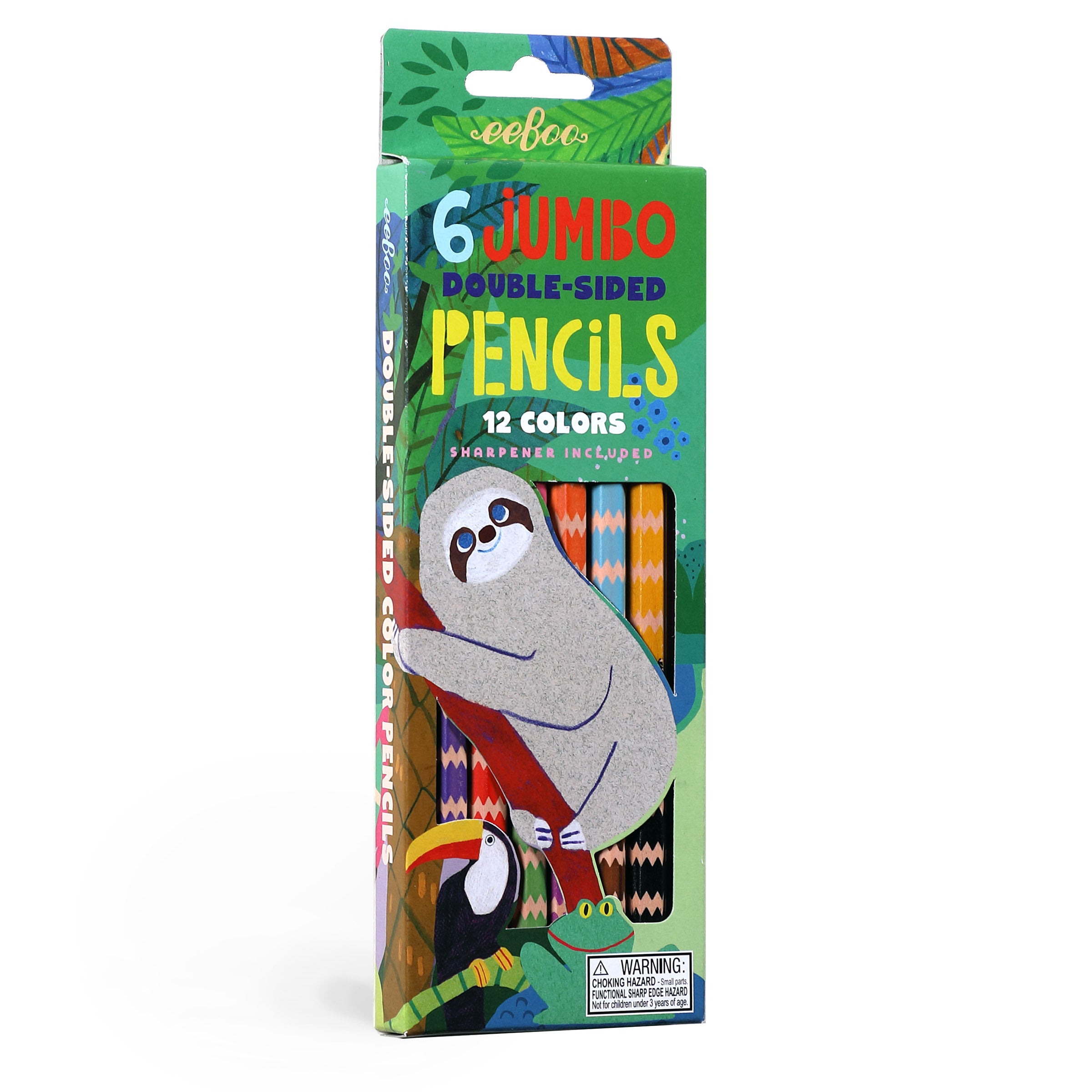 eeBoo Pencils - Sloths 6 Double Sided Jumbo Pencils image 0