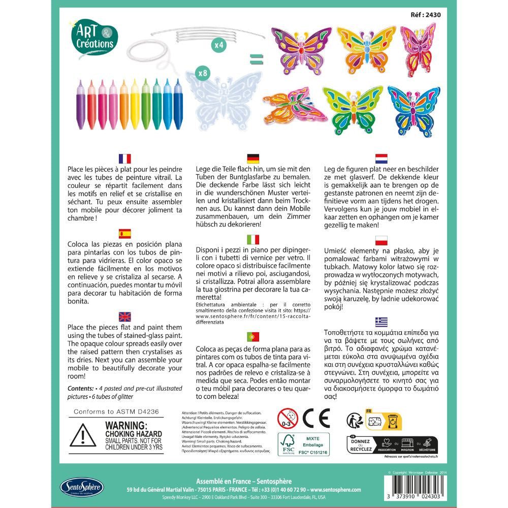 Sentosphère Stained Glass Butterfly Mobile Craft Kit for Kids