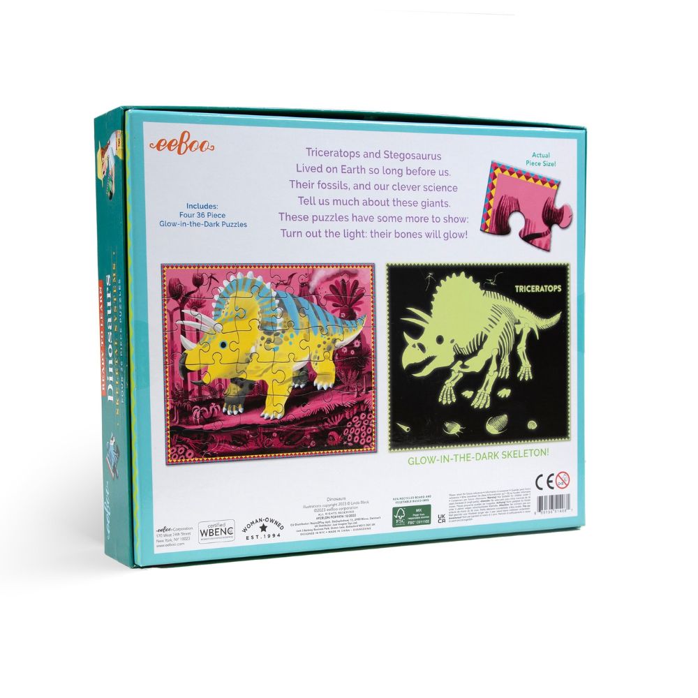 eeboo 36 Piece 4 Jigsaw Puzzles Set - Dinosaurs