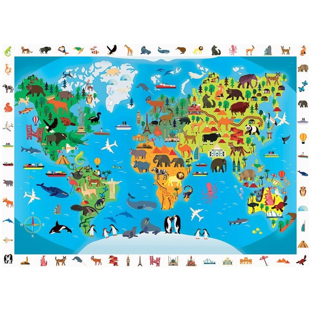 Calypto Jigsaw Puzzle - Search & Find Planisphère des Animaux 100 pieces