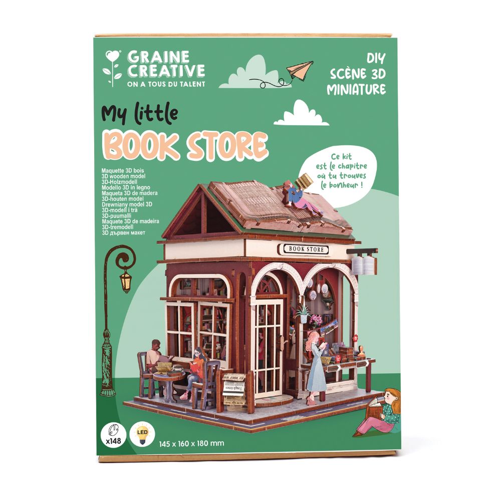 Graine Creative 3D Wooden Bookshelf Model - Bookstore
