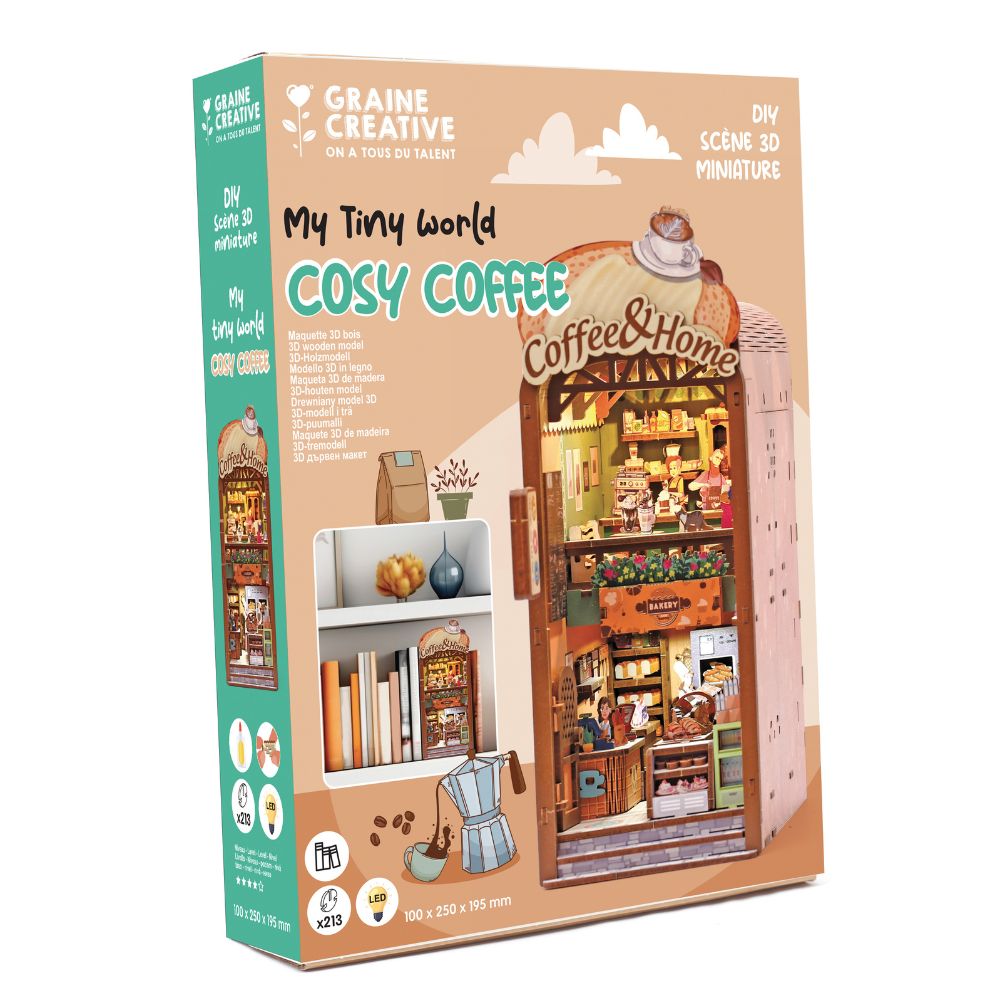 Graine Creative 3D Wooden Bookshelf Model - Cosy Coffee