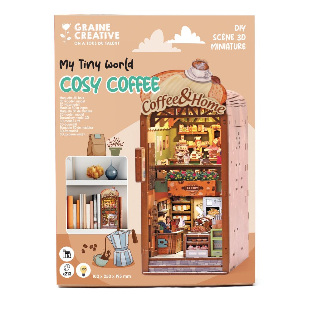 Graine Creative 3D Wooden Bookshelf Model - Cosy Coffee