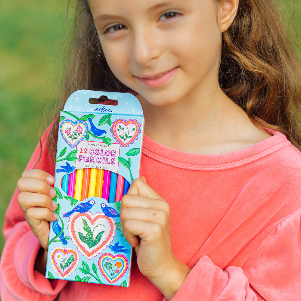 eeboo Pencils - Hearts & Birds 12 Fluorescent Pencils