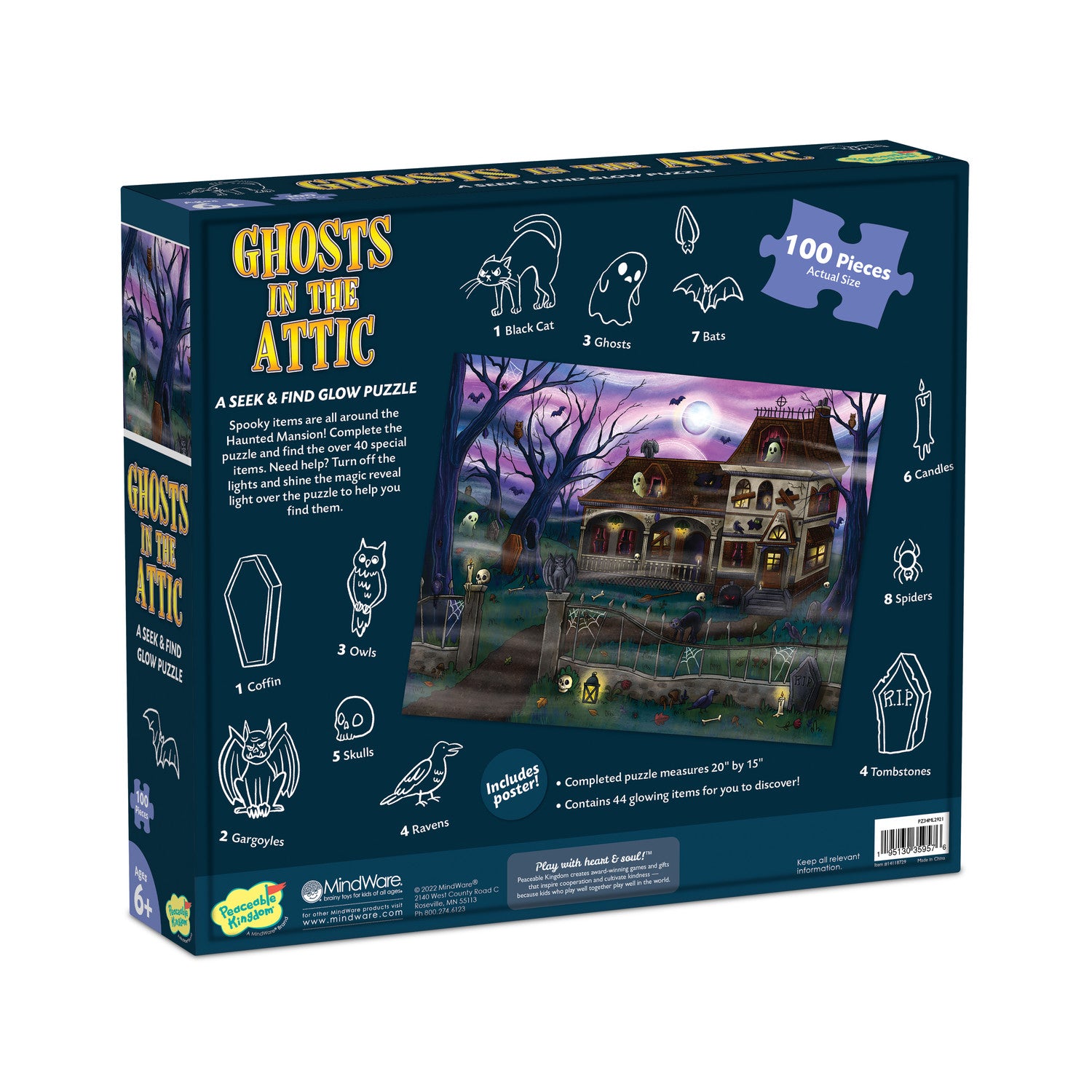 Peaceable Kingdom Ghosts in the Attic Glow Puzzle Game